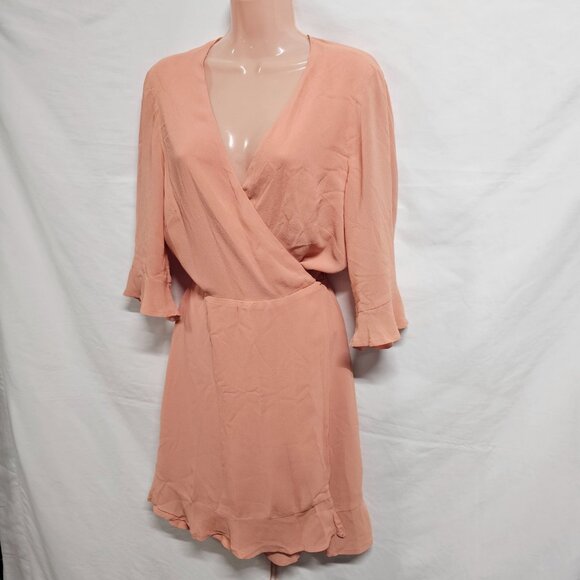 Reformation Wren Wran Wrap Mini Dress Women Size XL Peach - Picture 5 of 13